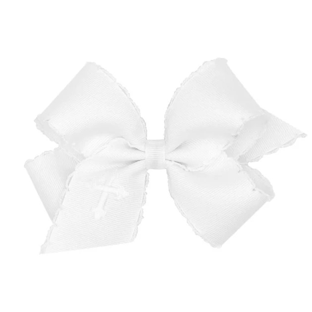 Embroidered Cross Moonstitch Bow White | Classic Whimsy