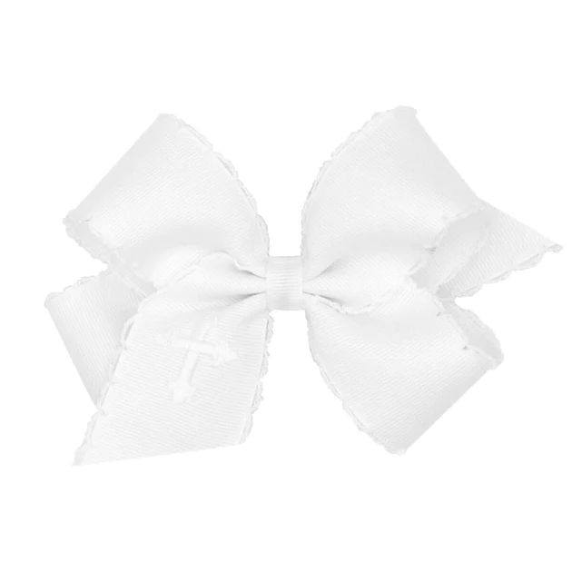 Embroidered Cross Moonstitch Bow White | Classic Whimsy