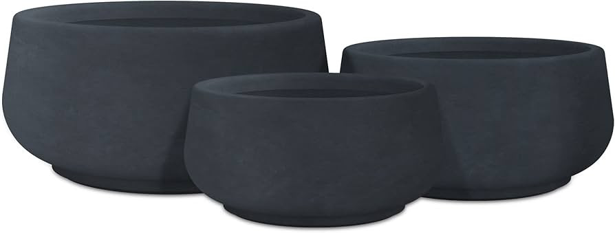 Kante 21.6",16.9",and 12.5" Dia Round Charcoal Elegant Planters (Set of 3), Outdoor Indoor Garden... | Amazon (US)