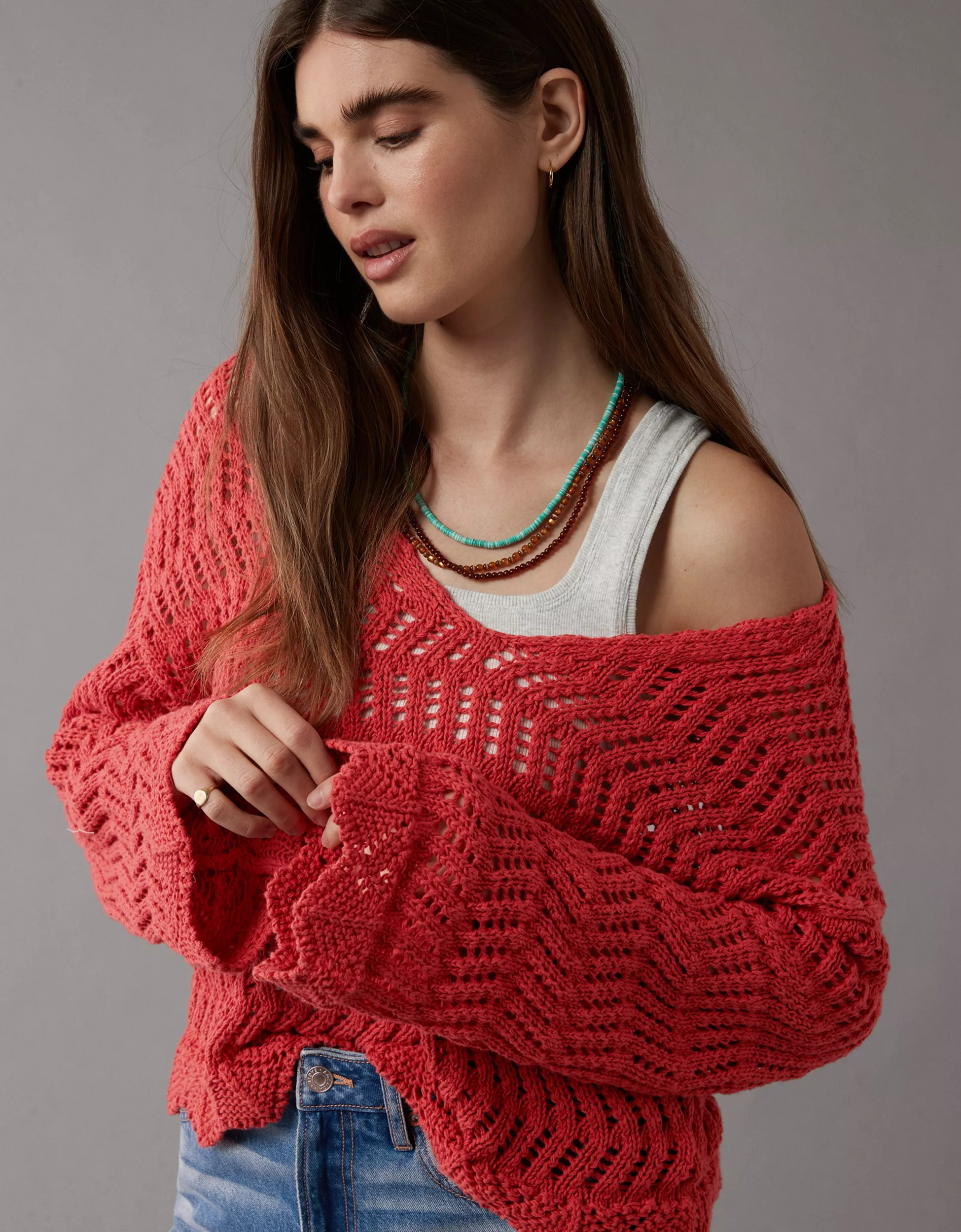 AE Crochet V-Neck Sweater | American Eagle Outfitters (US & CA)