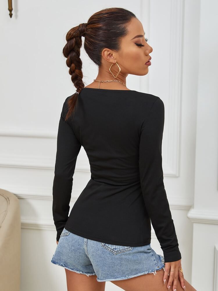 Asymmetrical Neck Form Fitted Tee | SHEIN