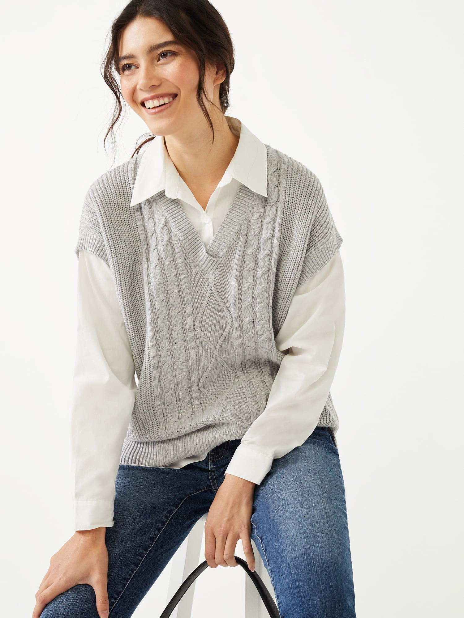 Time and Tru Women's Two-fer Sweater Vest - Walmart.com | Walmart (US)