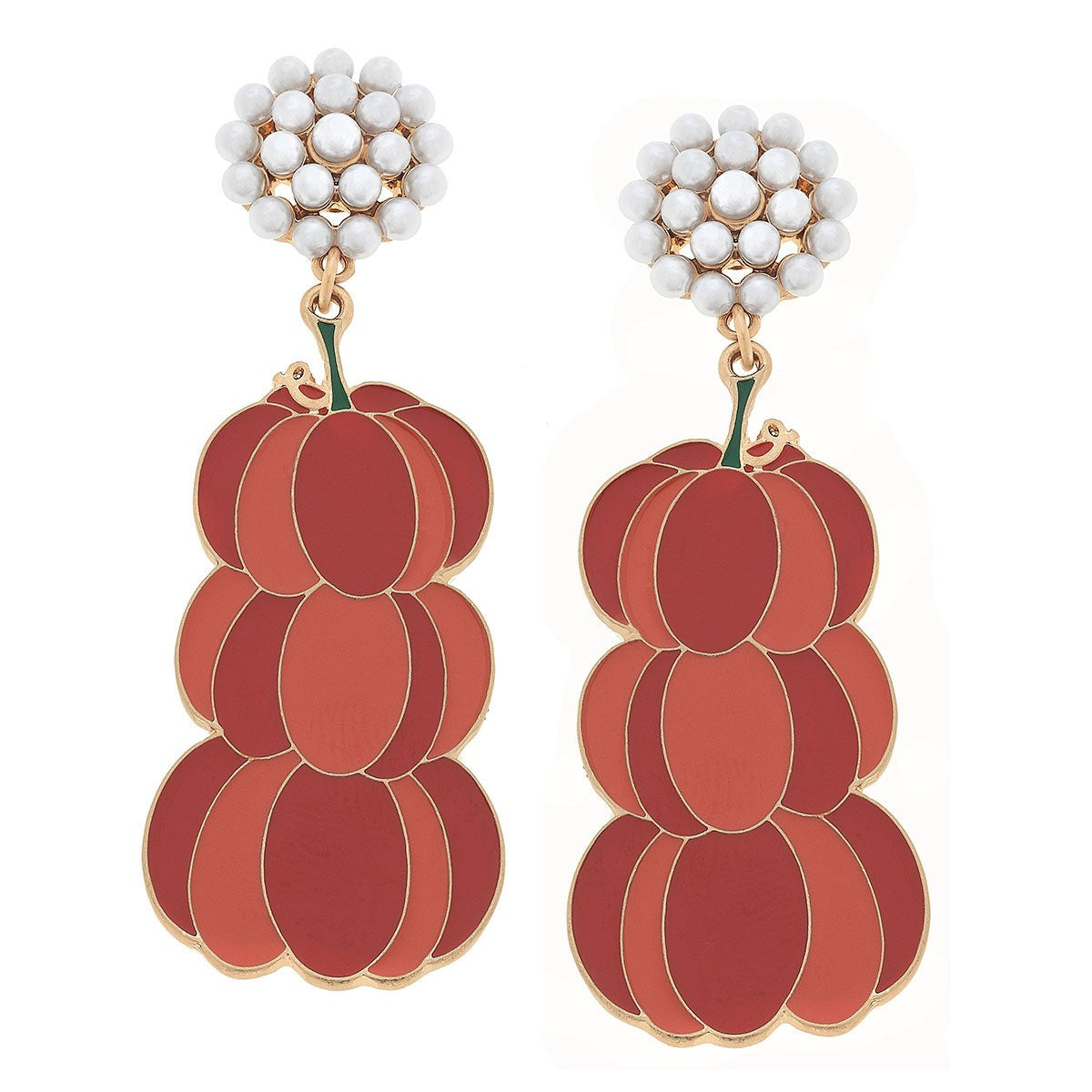 Halloween Pumpkin Stack Enamel Earrings in Orange | CANVAS