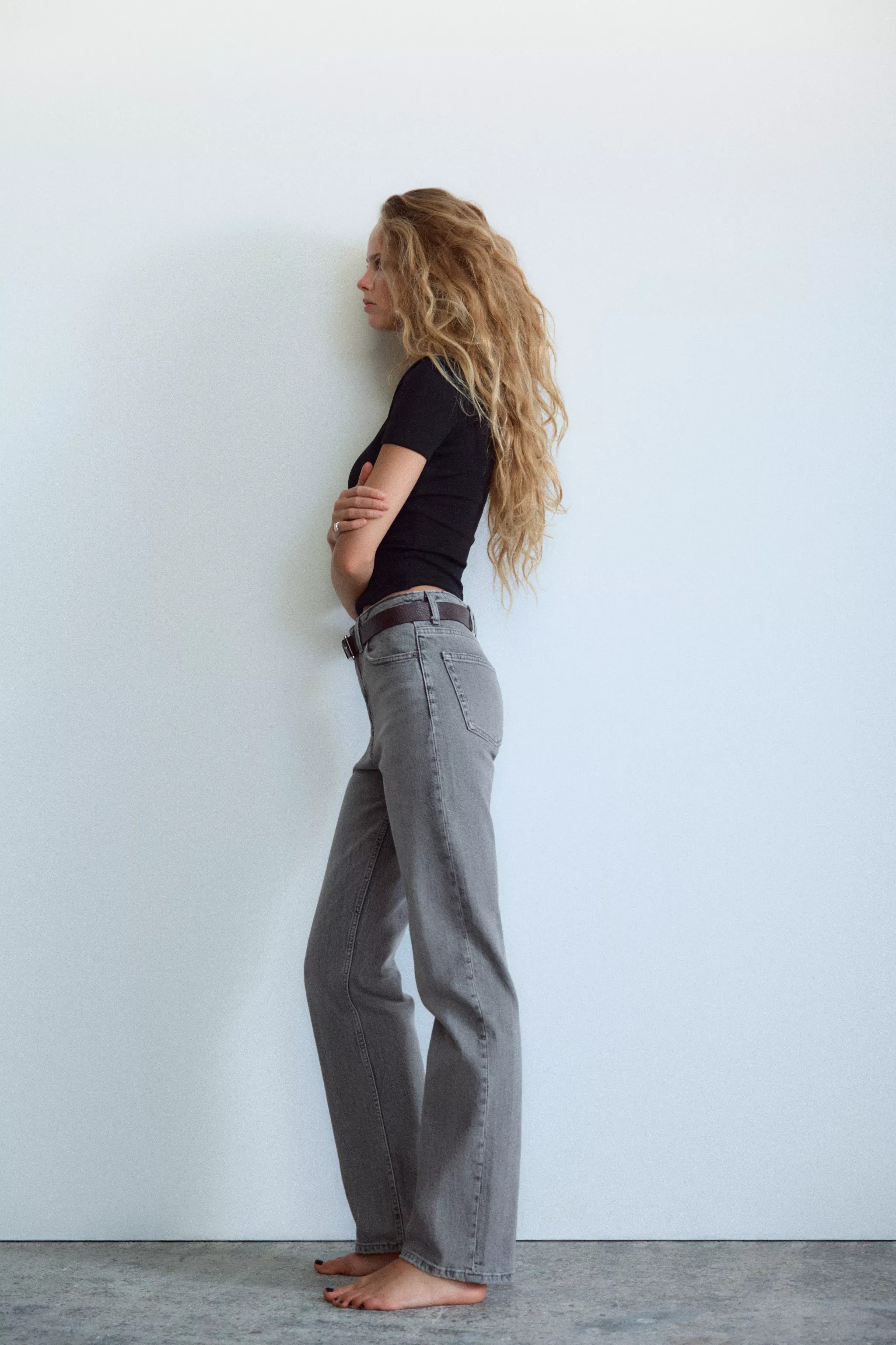 TRF STRAIGHT LEG JEANS WITH A HIGH WAISTAnthracite grey+4 | Zara Canada