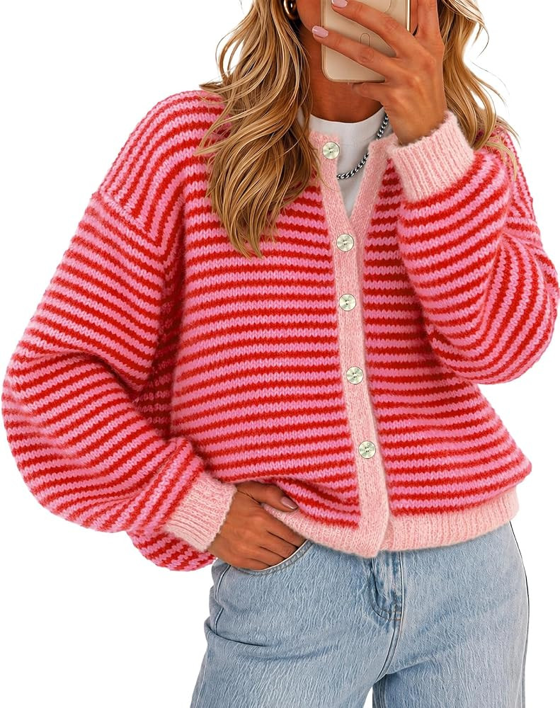 Color Block, Loose Fit, Button Down, Open Front, Oversized\uff0cCasual Cardigan, Fall Winter | Amazon (US)