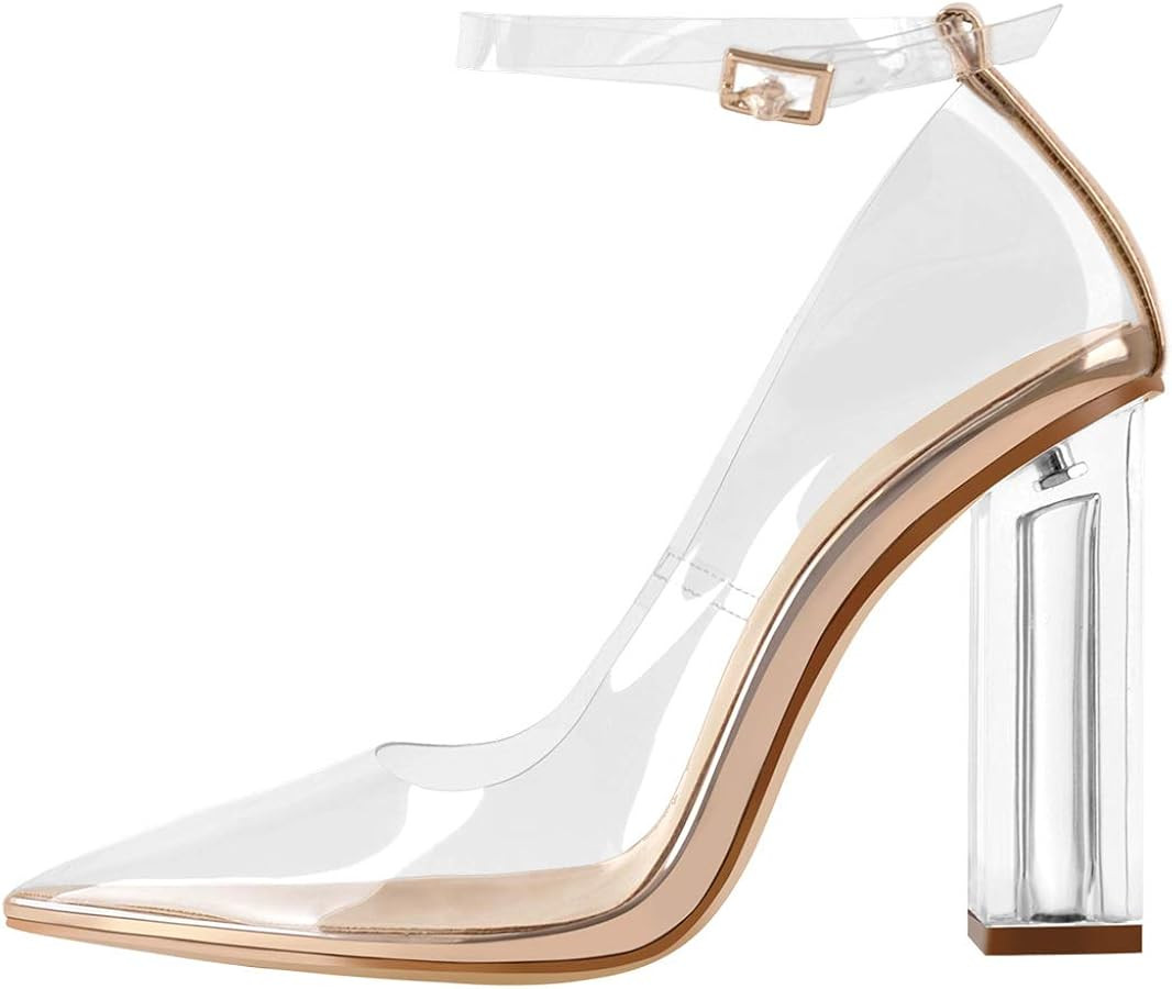 Richealnana Women's Clear Pumps for Women Heels Pointed Toe Clear High Heels Close Toe Dressy Pum... | Amazon (US)