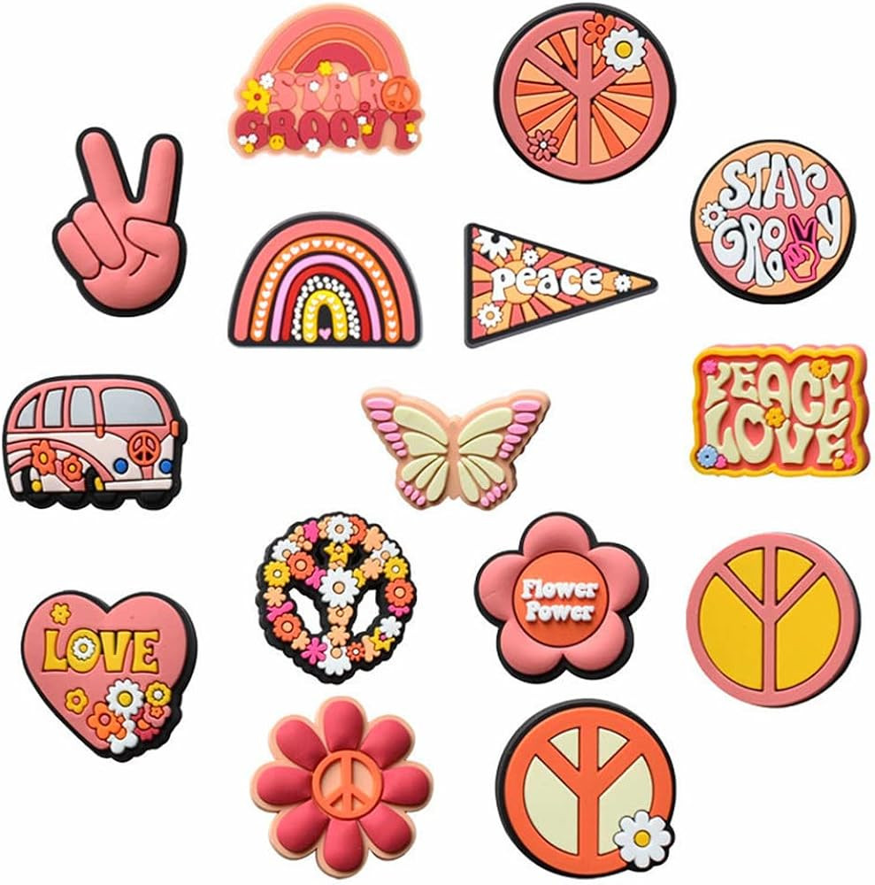 15PCS Hippie Shoe Charms,Boho Aesthetic Shoe Charms,Retro Hippy Party Birthday Shoe Decorations,C... | Amazon (US)