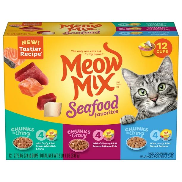 Meow Mix Savory Morsels Seafood Favorites Variety Pack, 2.75-Ounce Cans, Pack of 12 | Walmart (US)