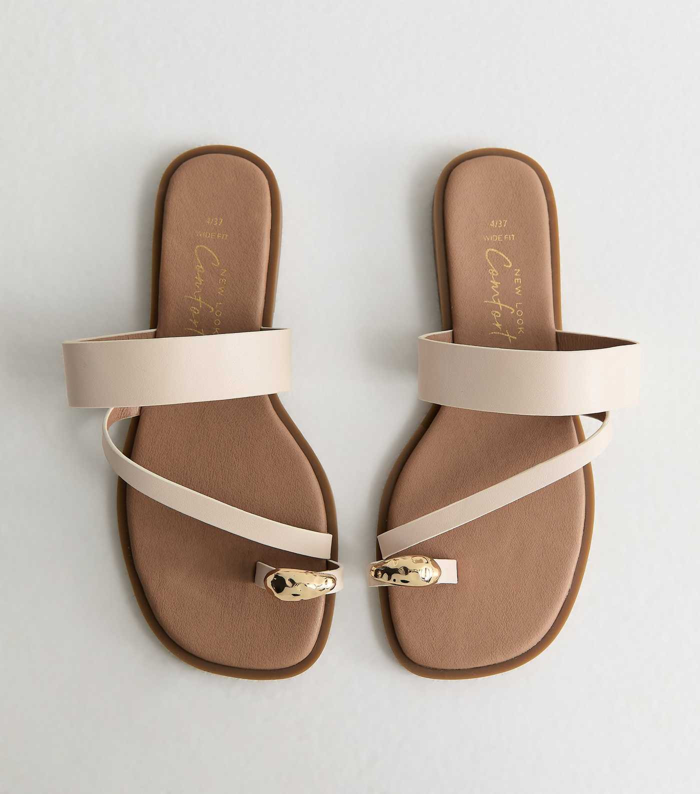 Wide Fit Off White Faux Leather Metal Toe Ring Mules | New Look | New Look (UK)