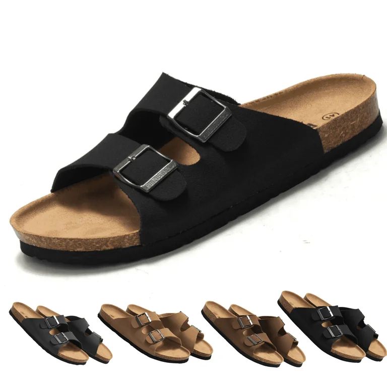 BERANMEY Unisex Cork Footbed Sandal for Womens Flat Slide Sandals Cork Footbed 2 Straps Adjustabl... | Walmart (US)