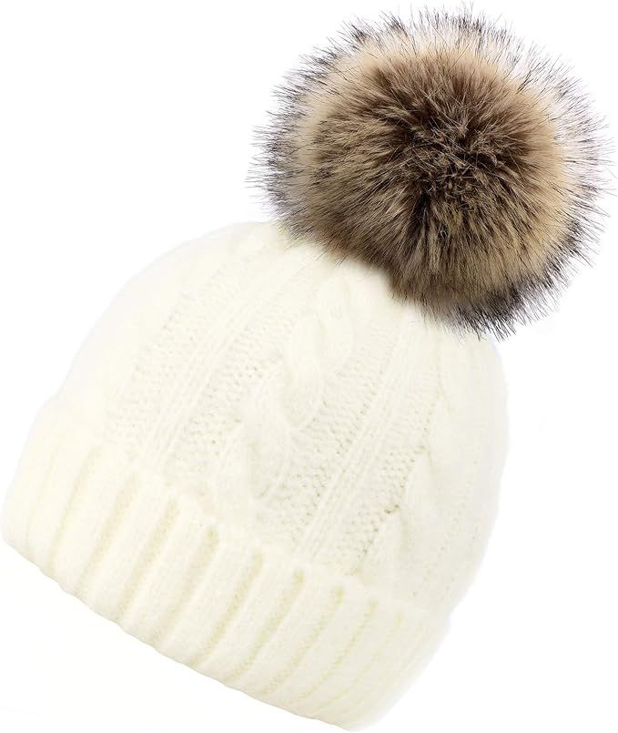 Simplicity Womens Winter Beanie Hat Cable Knitted Ski Slouchy Pom Pom Beanie | Amazon (US)
