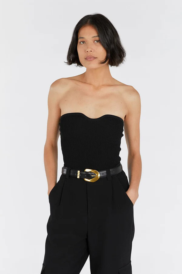 VERONICA BLACK BANDEAU KNIT TOP | DISSH