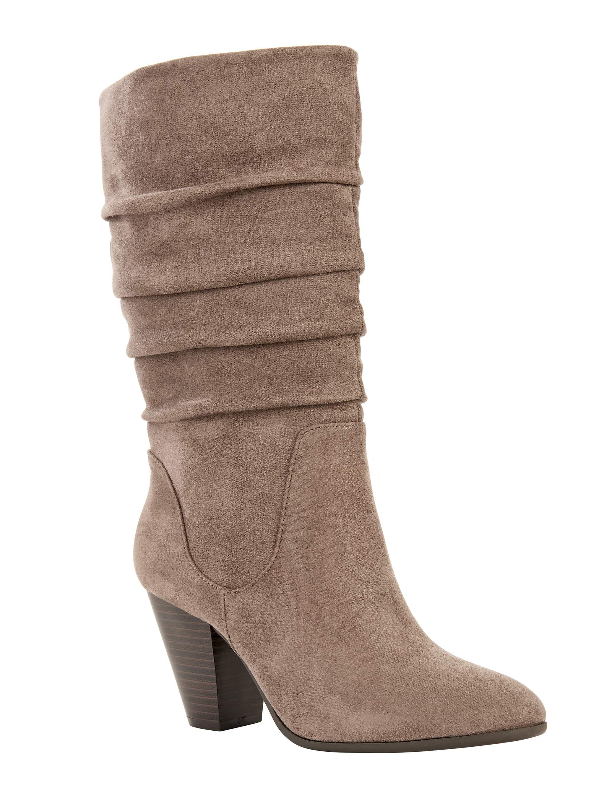 Portland Boot Company Slouch Block Heel Faux Suede Boot (Women's) | Walmart (US)