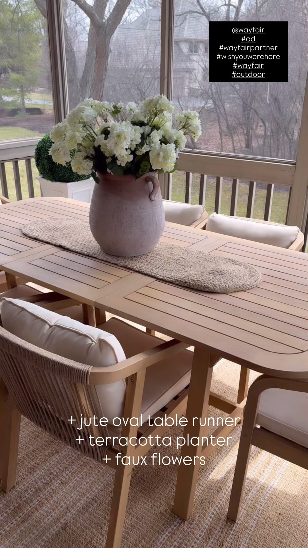 #ad the snow is melting away and spring is here!! 🌷prepping my outdoor screened deck for spring and summer with @wayfair finds! I’m so excited to get to enjoy this outdoor space with my boys, we just love eating out here. 🥹➡️ Comment YES PLEASE below to receive a DM with the link to this post on my LTK ✨🔗

here’s the Wayfair home finds I am loving:
+ white planters
+ Large jug vase
+ Faux flowers
+ faux topiary balls
+ jute oval table runner
+ my dining set is also from Wayfair! 🤯🙌🏼

 #wayfairpartner #wishyouwerehere #outdoor #wayfair 

#LTKHome