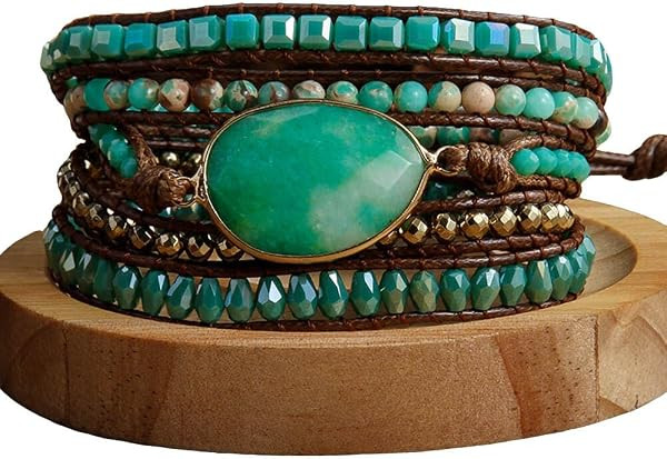 Women Wrap Bracelets Boho Natural Stone Jasper Turquoises Strand Bracelet Jewelry Collection | Amazon (US)