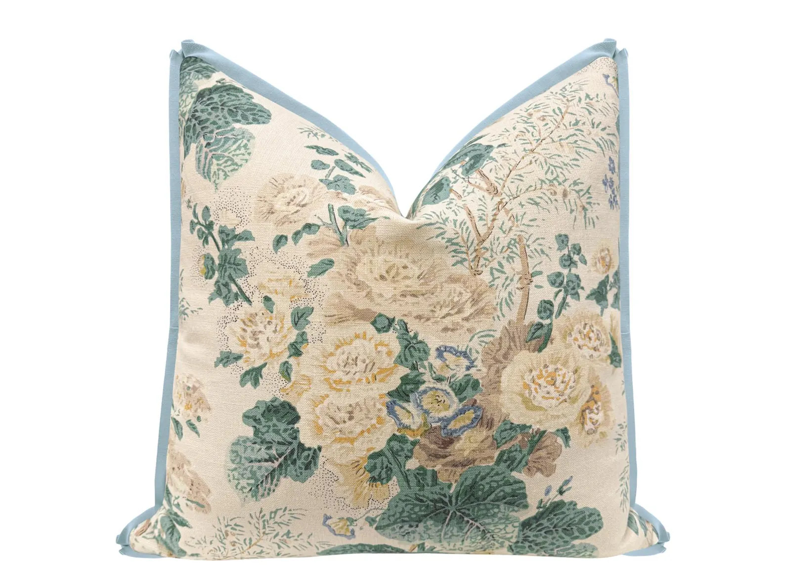 Lee Jofa Althea Linen Print // Citron with Butterfly Flange | chinoiserie pillow | grand millenni... | Etsy (Global)
