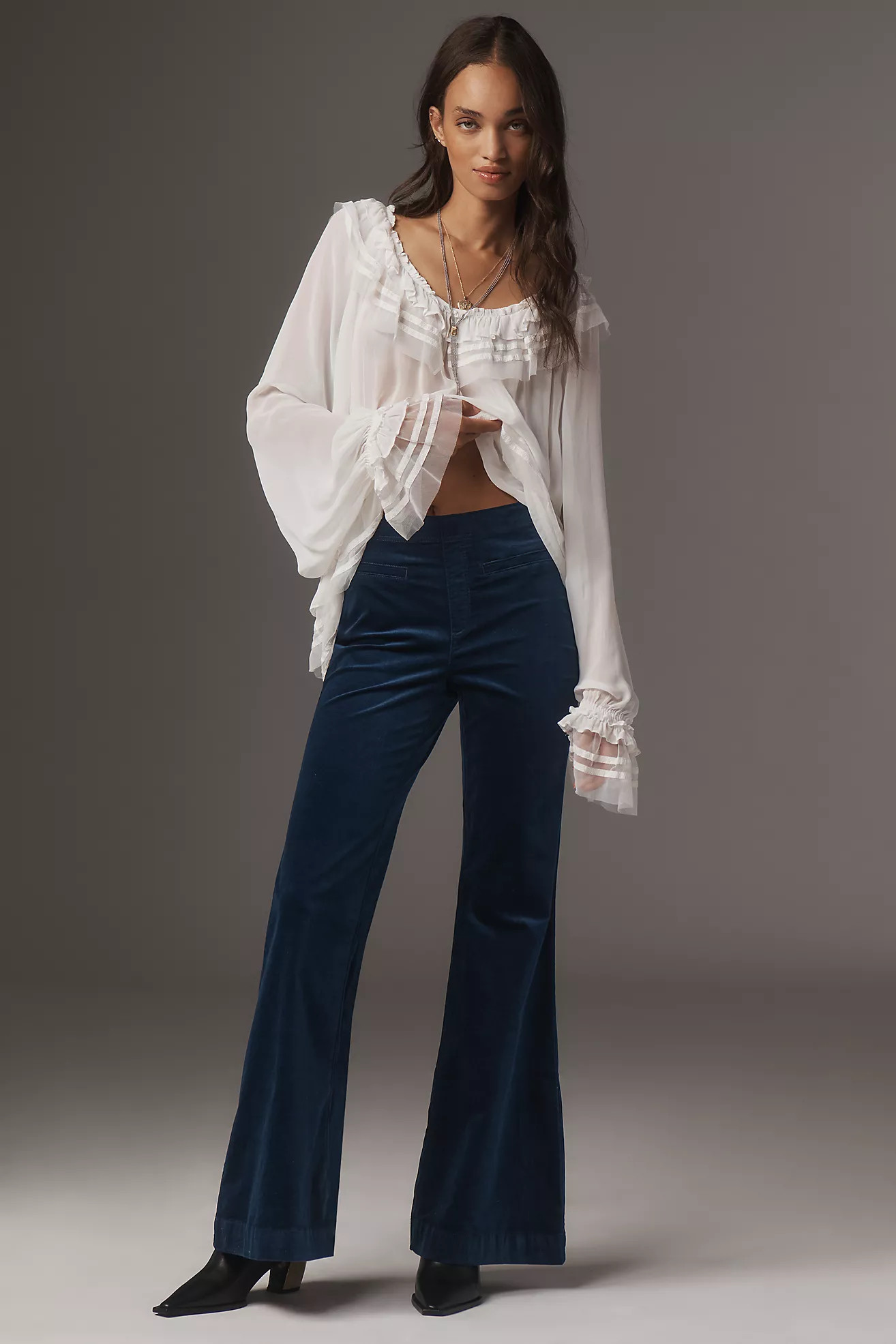 Pilcro Pull-On Mid-Rise Retro Flare Velvet Jeans | Anthropologie (US)