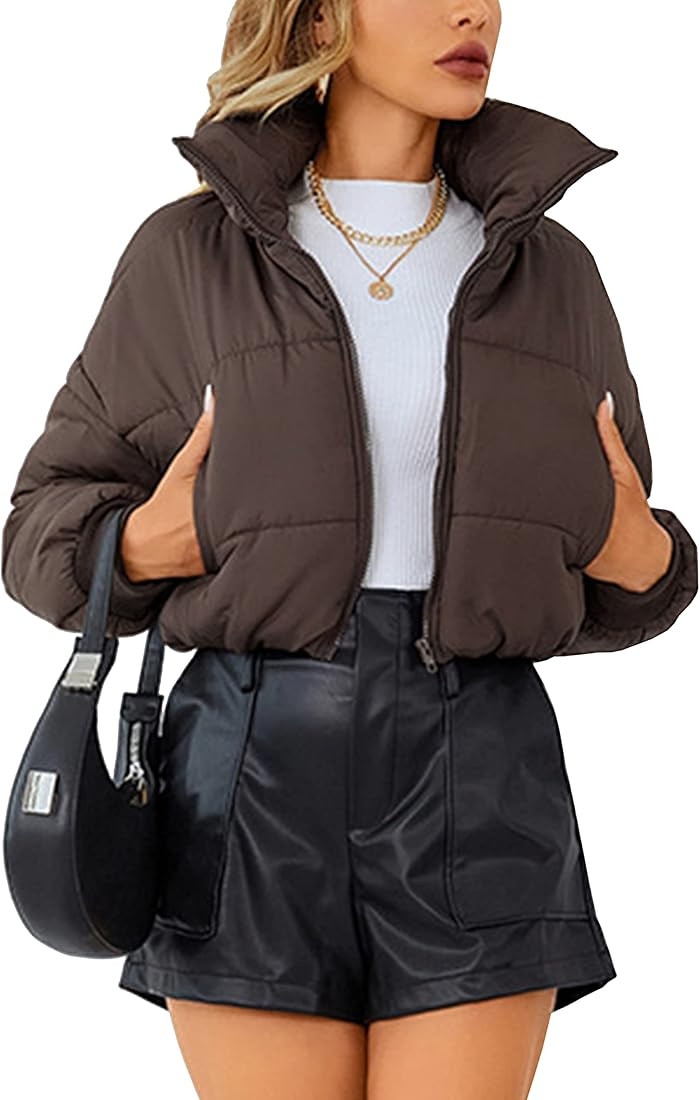 Lumister Womens Lightweight Quilted Jacket Long Sleeve Stand Collar Zipper Cropped Puffer Jacket ... | Amazon (US)