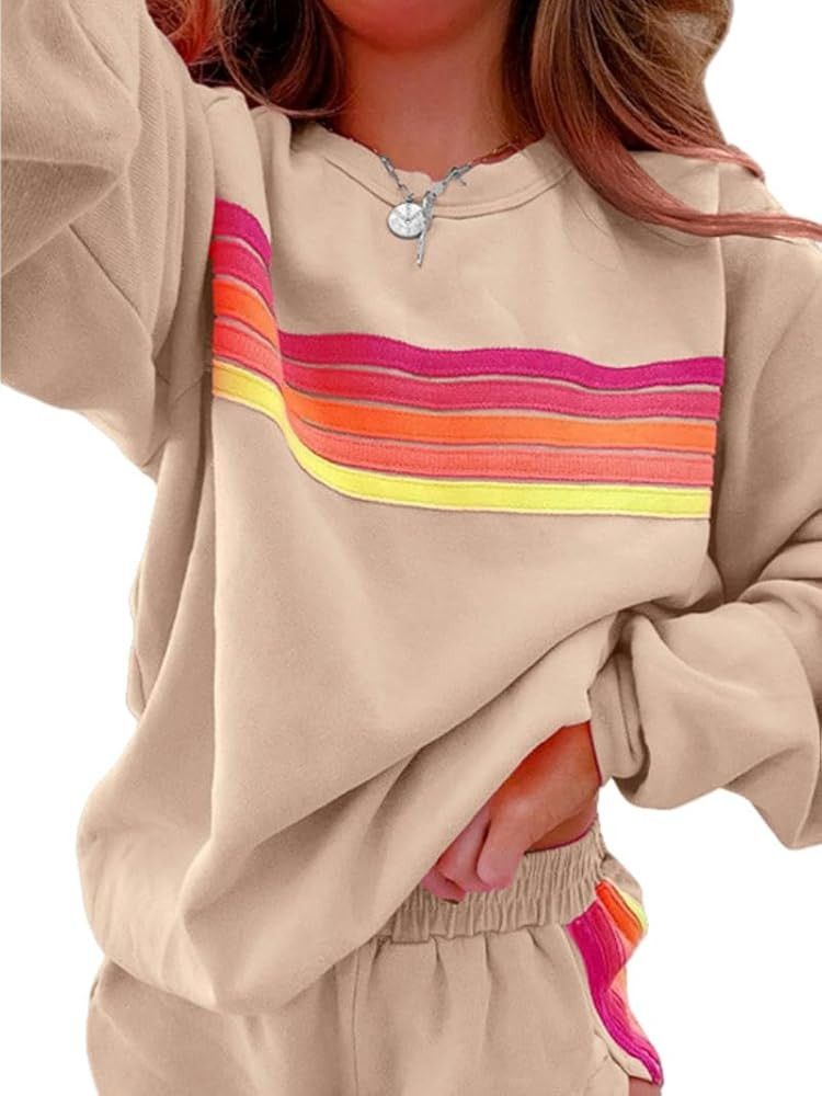 Sweatshirt For Women Loose Body-Covering Casual Suit For Women, Color-Blocked Long-Sleeved Two-Pi... | Amazon (US)