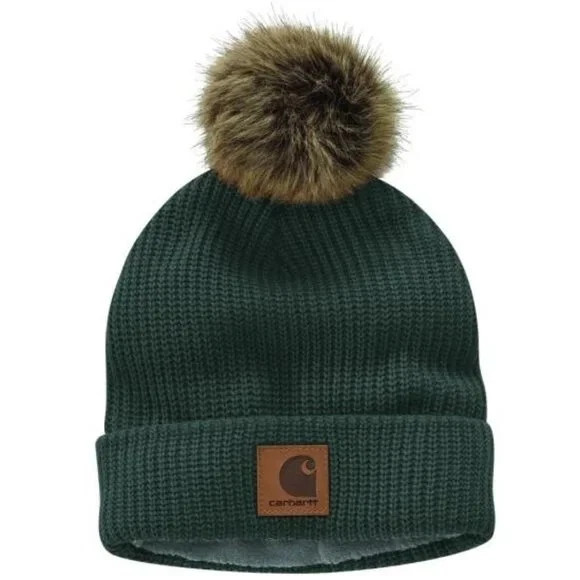 Carhartt Hat Pom Beanie Fleece Lined - Elm | eBay US