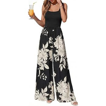 KIRUNDO Jumpsuits for Women Dressy 2026 Summer One Piece Sleeveless Boho Floral Wide Leg Romper B... | Amazon (US)