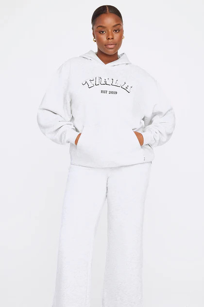 VOLLEY CLUB OVERSIZED HOODIE WITH BORG LOGO - GREY MARL | TALA (UK)