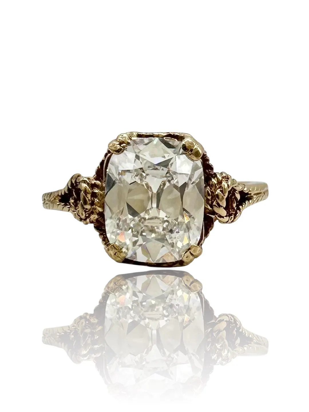 Art Deco 10k Yellow Gold Lab Diamond Ring: 3.01ct OMC Cushion Cut, IGI Certified | Etsy (US)