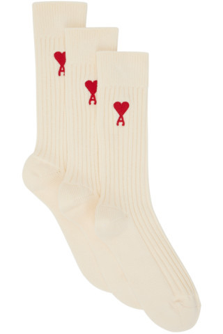 Three-Pack Off-White Ami de Cœur Socks | SSENSE