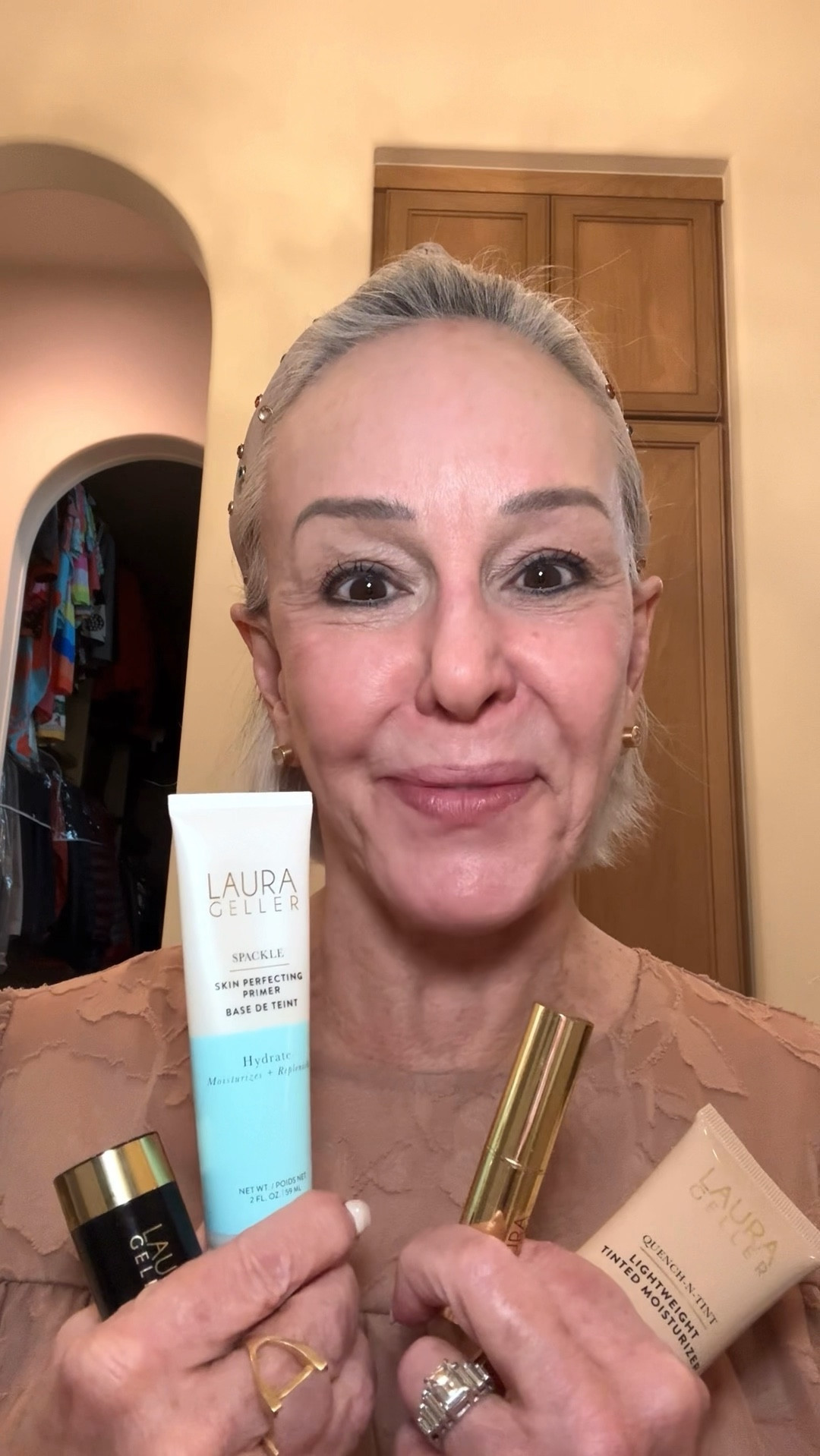 Laura Geller Beauty winter makeup routine. These 5 products offer hydration that adds and lock in moisture to your skin. 
Spackle Skin Perfecting Primer
Quench-n-Tint Lightweight Tinted Moisturizer 
Baked Natural Glow Highlighter
Jelly Balm Hydrating Lip Color
Serum Blush Cheek Tint

#LTKSaleAlert #LTKBeauty #LTKFindsUnder50