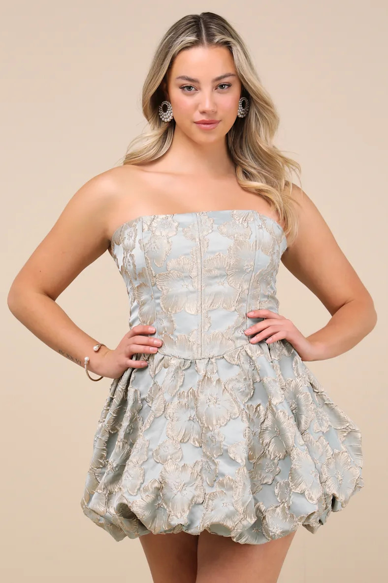 Delightful Dreamer Light Blue Jacquard Bubble-Hem Mini Dress | Lulus