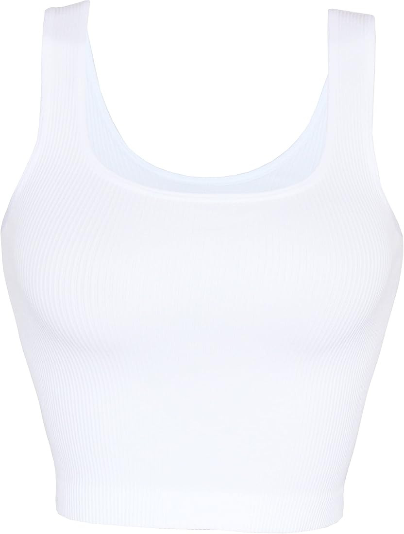 AKAMC Women's Washed Seamless Rib-Knit Camisole Crop Tank Tops Sleeveless Racerback Sport Tank | Amazon (US)