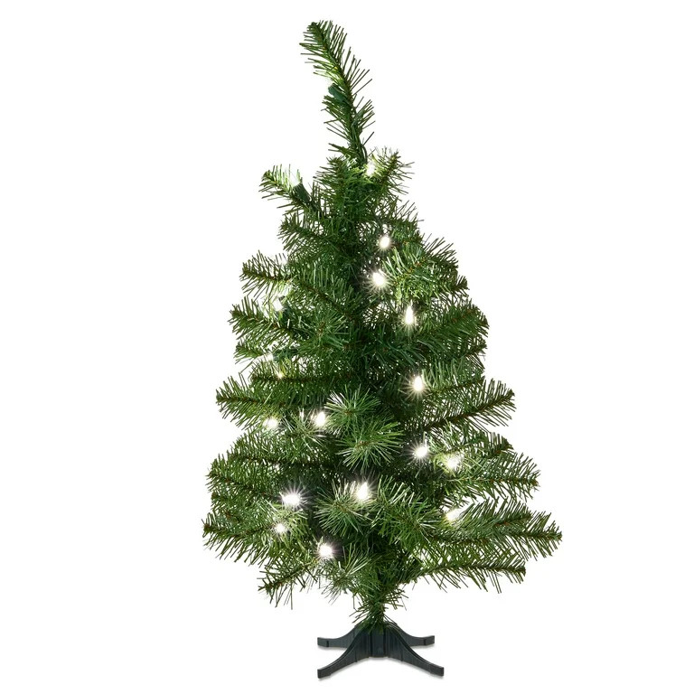 2 FT Mini Noble Spruce Pre-Lit Green Artificial Christmas Tree with Warm White LED Lights, by Hol... | Walmart (US)