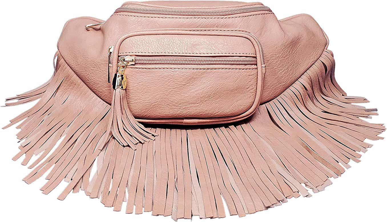 Solene Fringe purse Fanny Pack for women fashion waist packs with Multi Zipper Pockets Enjoy for Tra | Amazon (US)