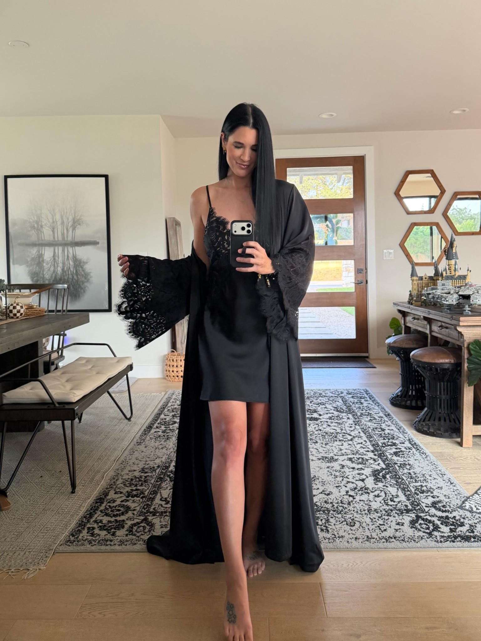 This lace and satin slip dress is so comfy and stunning. Their robes are also absolutely gorgeous. Im in the size small.