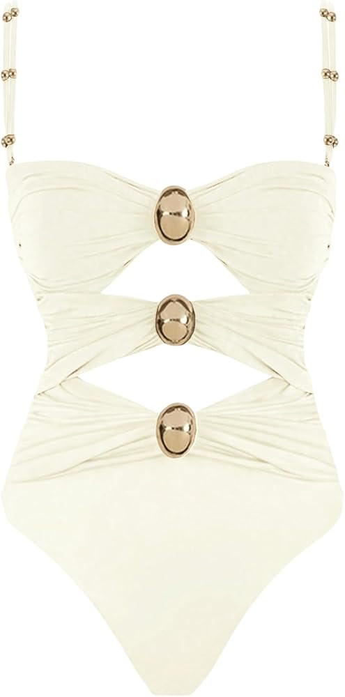 Verdusa Women's Cut Out Colorblock One Piece Swimsuit Ruched Swimwear Bathing Suit | Amazon (US)