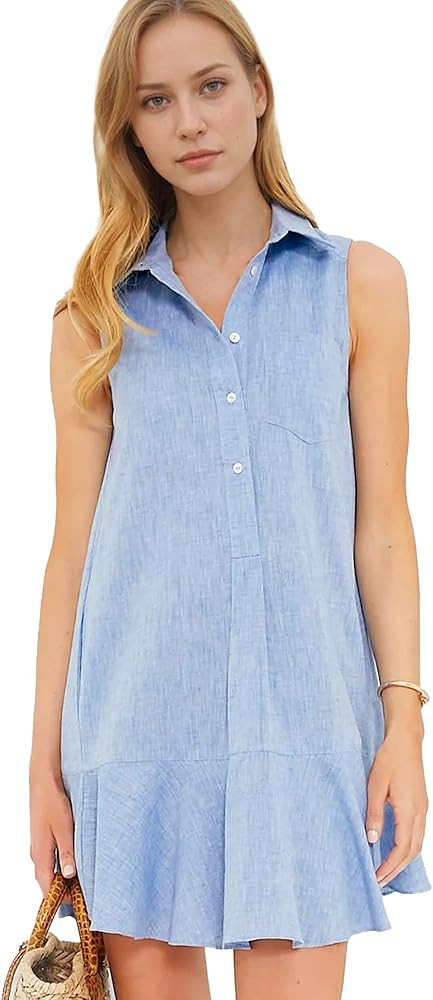 Hixiaohe Women Summer Shirt Dresses Casual Button Down Sleeveless Mini Dress for Women Beach Flow... | Amazon (US)