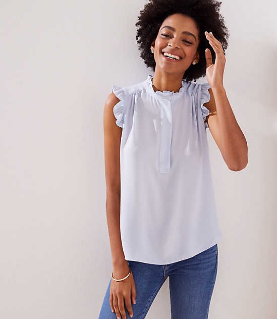 Ruffle Henley Shell | LOFT | LOFT