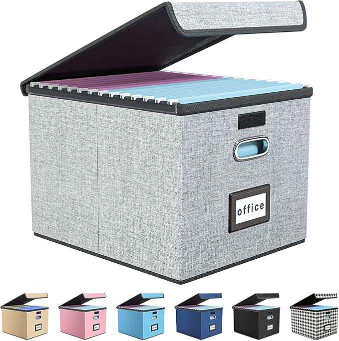 Huolewa Upgraded Portable File Organizer Box with Lid, Collapsible Linen Hanging Filing Storage B... | Amazon (US)