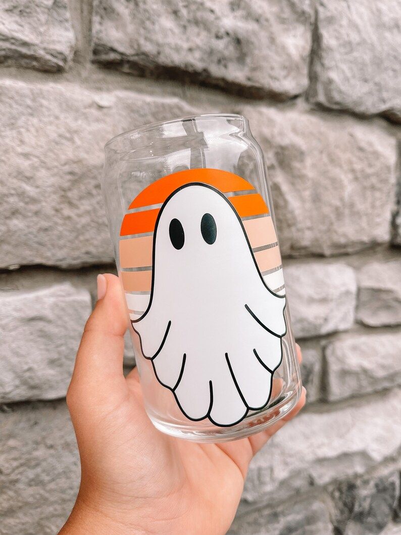 Retro Ghost Glass Can  Stay Spooky Cup  Retro Halloween  - Etsy | Etsy (US)