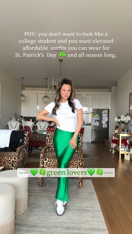 St Patrick's day outfits that you can wear all season long! Most on sale from revolve mixed with Amazon favorites. Adidas samba, green dress, spring style, green dresses, all size small except blazer is XS 

#LTKsalealert #LTKstyletip #LTKSeasonal
