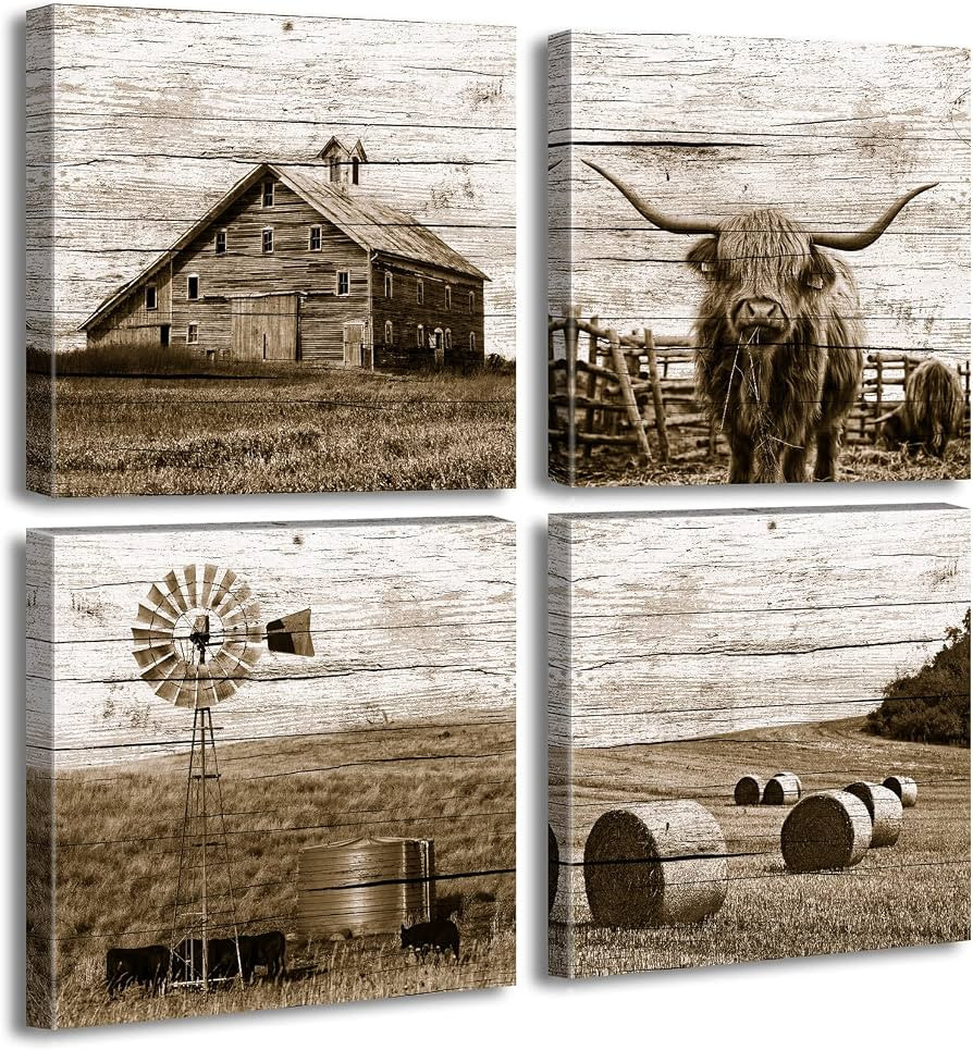DJSYLIFE Western Decor Farmhouse Wall Decor Highland Cow Wall Art Rustic Painting Poster for Men'... | Amazon (US)