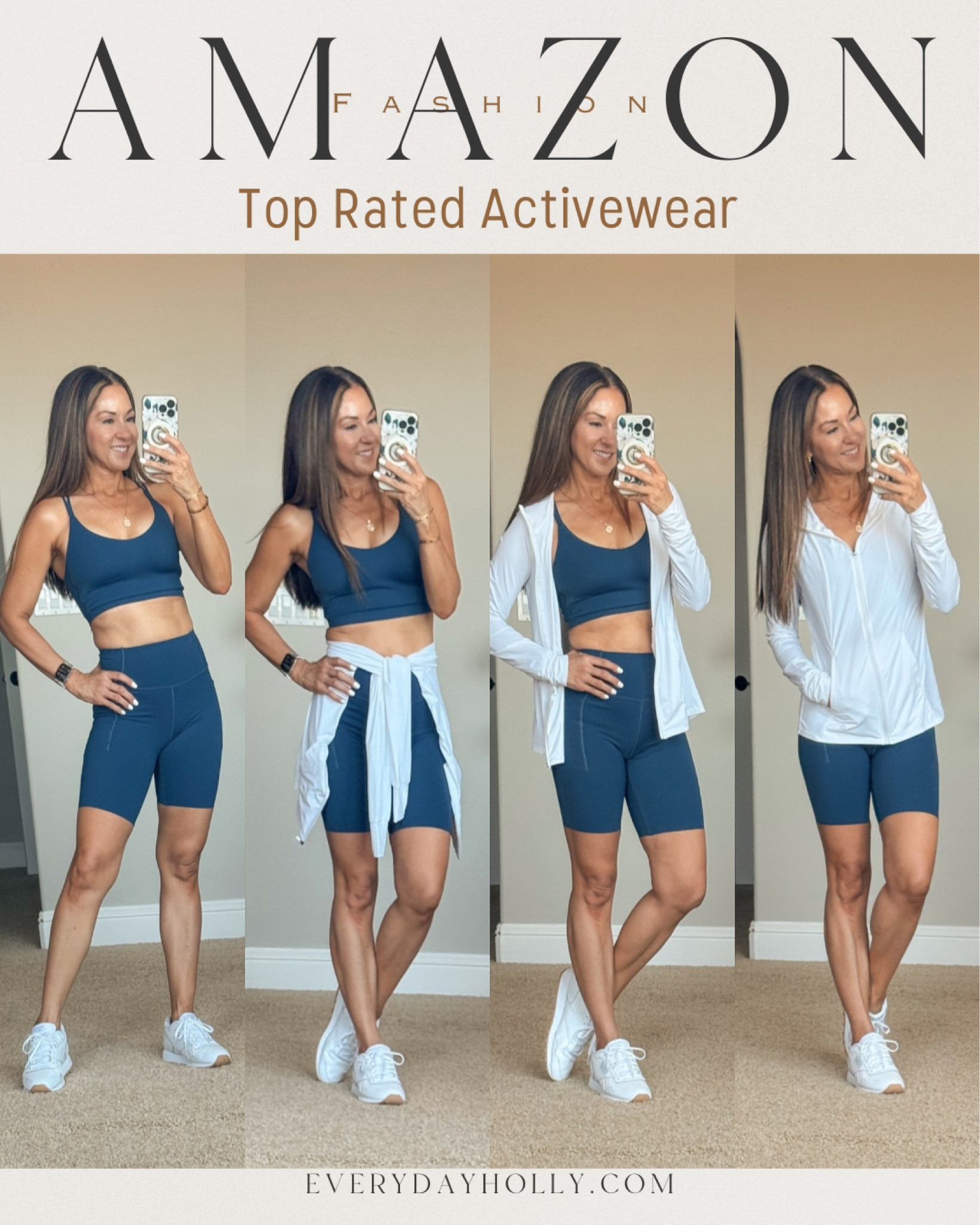 💥Sale!! Top rated Amazon activewear! 💥27% off customizable high rise tummy control biker shorts (you cut to the perfect length) also comes in leggings  xs-medium.  💥leggings 25% off 💥30% off Seamless sports bra with molded cups small -medium.  Under $30 UPF 50+ lightweight jacket hoodie small, white reebok sneaker go up a 1/2 size.  gym outfit, workout style, hiking, walking, running, For reference, I'm 5'1", 108lbs, 32D

#LTKFindsUnder50 #LTKFitness #LTKSaleAlert
