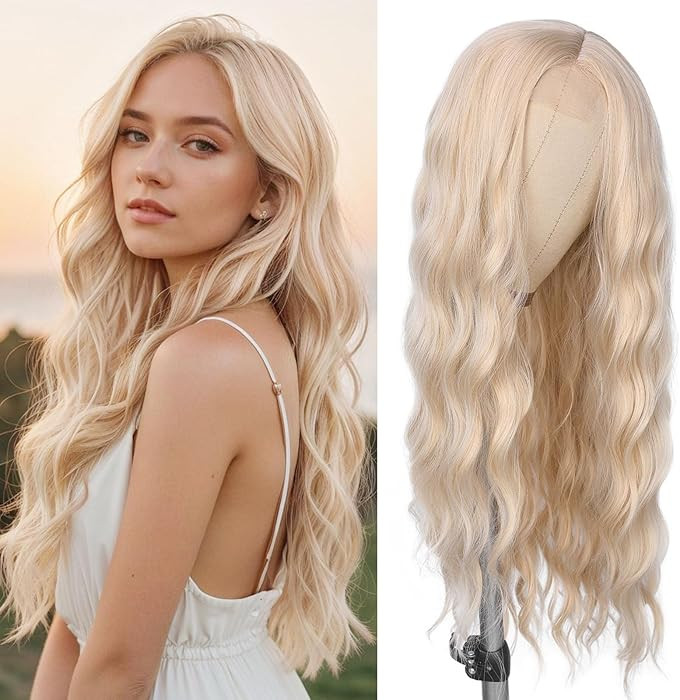 WIGNEE Long Blonde Wavy Wig 28 Inch Natural Wavy 613 Wig Long Platinum Blonde Wig for Women Synth... | Amazon (US)