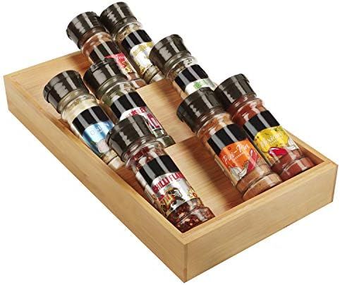Kurtzy Wooden Bamboo 3 Tier Kitchen Spice Drawer Insert Organiser Rack Tray - Slanted Storage for... | Amazon (UK)