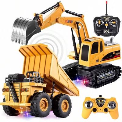 2 PCS Remote Control Construction Vehicle Toy Set, Friction - Powered RC Excavator Dump Truck with Lights and Sounds Multicolor Standard | Target