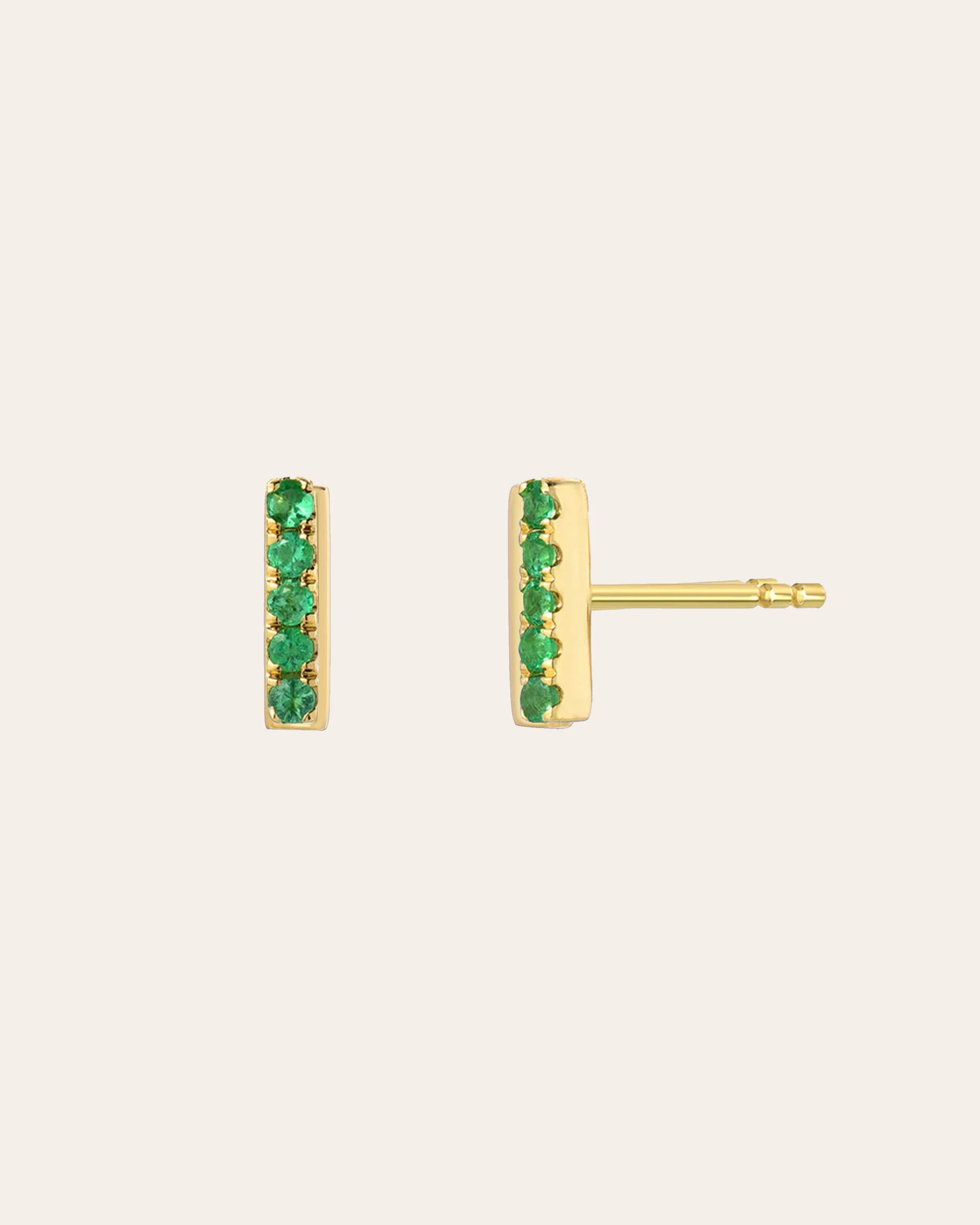 Emerald Bar Stud Earrings | Zoe Lev Jewelry