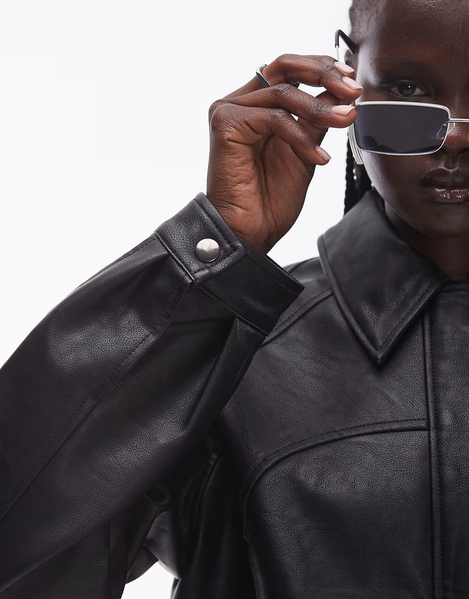 Topshop faux leather cropped zip through jacket in black | ASOS (Global)