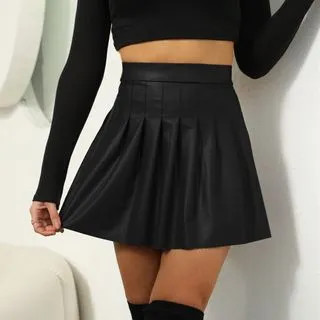 Bolgivy - High-Waist Faux Leather Mini Pleated Skirt | YesStyle | YesStyle Global