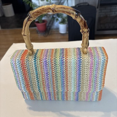 Spring Colored Straw/Raffia Bamboo Handle Women’s Handbag Detachable Chain Strap | eBay US