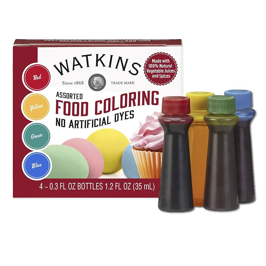 Watkins Assorted Food Coloring, 1 Each Red, Yellow, Green, Blue, Total Four 0.3 oz bottles, 4 Cou... | Amazon (US)